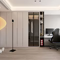Modern Home Office Interior With Wooden Desk Ergonomic Chair Computer And Floor Lamp
