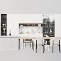 Modern Dining Table Set With Wooden Table Chairs And White Kitchen Cabinets 3d model