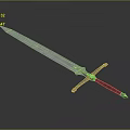 Shiny Metallic Double Edged Sword With Brown Leather Hilt And Decorative Guard