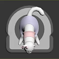 Cute White Cartoon Cat With Pink Ears Sitting On Robotic Vacuum Cleaner