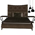 Elegant Double Bed with Textured Headboard Decorative Pillows Side Tables and Hanging Pendant Lights