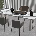 Modern Dining Space With Marble Table Gray Chairs And Decorative Plants 3d model