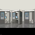 Public Facility Self Service Kiosks With Interactive Touch Screens And Information Posters 3d model