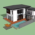 Modern Detached Villa With Large Windows Outdoor Pool And Stone Steps 3d model