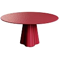 Round Red Dining Table With Textured Surface And Pleated Pedestal Design 3d model