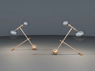Modern Adjustable Desk Lamps With Golden Stands Transparent Shades And Spherical Bases 3d model