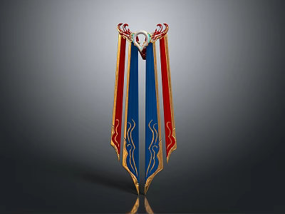 Game and Movie Character Decorative Emblem With Red Blue Ribbons Gold Trim Intricate Patterns 3d model