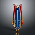 Game and Movie Character Decorative Emblem With Red Blue Ribbons Gold Trim Intricate Patterns
