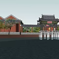 Traditional Chinese Ancient Entrance Gate With Classic Eaves Flanking Stone Lions And Ornate Plaque