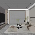 Modern Living Room Interior Design With Gray Sofa Coffee Table Large Window And Potted Plant