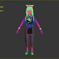 3D Modeled Woman Wearing Blue Top Blue Pants Hat Necklace Bracelets And Blue Shoes