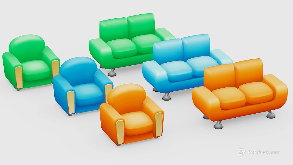 Colorful Multi Seater Sofa With Modern Design And Various Colors Upholstery Options 3d model 