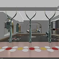 Modern Open Public Office Space With Colorful Circular Floor Mats And Green Decorative Elements