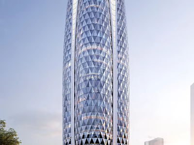 Tall Modern Office Building Exterior With Diamond Shaped Glass Curtain Wall Design 3d model