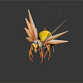 Wasp 3D Model With Yellow Body Transparent Wings And Orange Legs