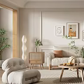 Modern Minimalist Living Room Interior With Sofa Armchair Coffee Table And Wall Art