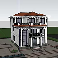 Elegant Detached Villa Exterior Design with Stone Balcony Large Windows and Front Pool Garden