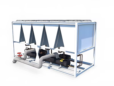 Industrial Equipment With Metal Frame Pipes Pumps Triangular Filters Top Grilles And Transparent Panel 3d model