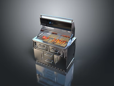 Durable Stainless Steel Outdoor Grill With Heated Grates And Storage Drawers 3d model