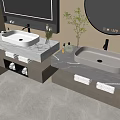 Modern Bathroom Vanity With Double Sinks Marble Countertop Round Mirror And Storage Design