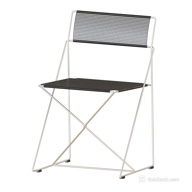 Modern Single Chair With Metal Frame Black Seat And Mesh Backrest 3d model 