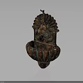 Antique Copper Fountain With Carved Figures And Bird Decoration On Bowl Base