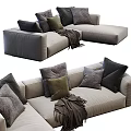 Cozy Modern Sectional Sofa With Neutral Tones Multiple Cushions And Throw Blanket 3d model