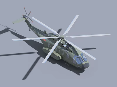 Green Helicopter 3D Model With Large Rotors Detailed Cockpit And Shiny Airframe 3d model