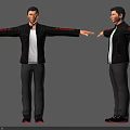 Man In Black Jacket With Red Accents White T-shirt Gray Pants Arms Outstretched