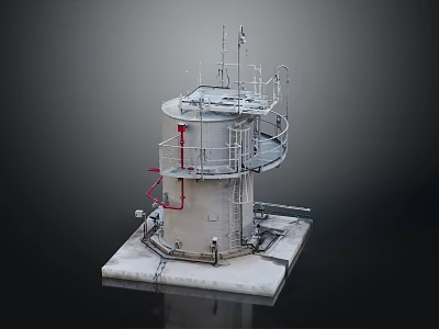 Industrial Metal Tower Structure With Staircase Platform Pipes And Antenna 3d model