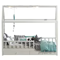 White House Shaped Kids Bed Featuring Moon Star Decor Drawers Pillows And Teddy Bear