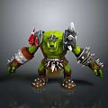 Green Skinned Orc Game Movie Character With Metal Armor And Spiked Decorations