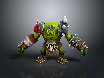 Green Skinned Orc Game Movie Character With Metal Armor And Spiked Decorations 3d model