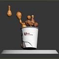 Fresh Chicken Fried Pieces Falling Out Of KFC Bucket With Logo On White Stand