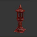 Traditional Lantern Shaped Decorative Ornament Set with Pagoda Roof and Carved Base for Home Decor