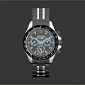 Luxury Watch With Blue Metallic Strap And Black Chronograph Dial Design