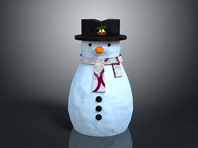 Cute Snowman Shaped Household Item With Black Hat Plaid Scarf Orange Nose And Black Buttons 3d model