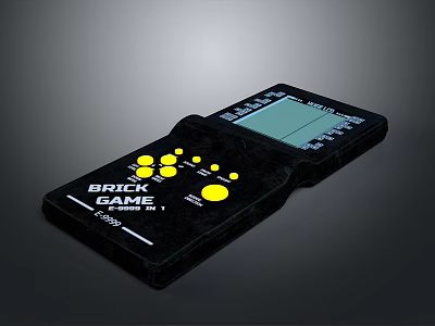 Classic Handheld Brick Game Console with Yellow Buttons Screen and Multiple Games 3d model