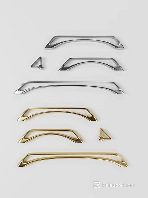 Modern Metal Cabinet Handles With Silver Gold Curved Triangular Designs 3d model 