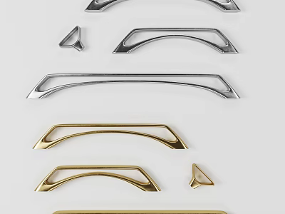 Modern Metal Cabinet Handles With Silver Gold Curved Triangular Designs 3d model