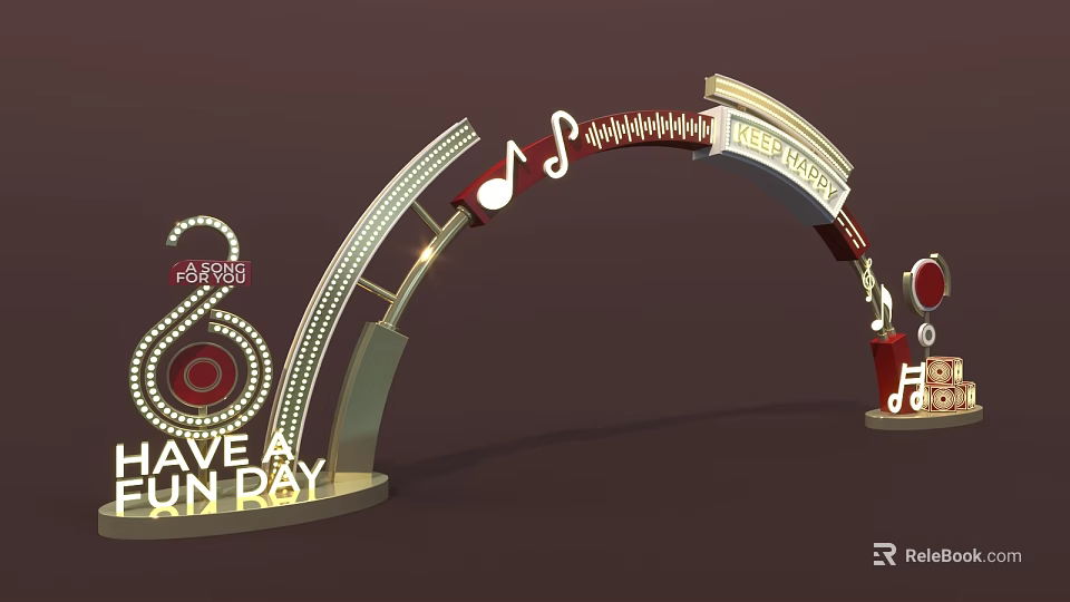Festive Event Entrance Arch with Musical Notes Lighting Decorations and Fun Theme 3d model 