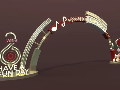 Festive Event Entrance Arch with Musical Notes Lighting Decorations and Fun Theme 3d model