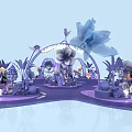 Purple Floral Installation With Arches And Decorative Flowers In 3D Scene