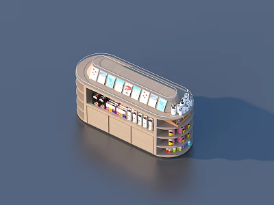 Modern Household Items Display Cabinet with Curved Design and Layered Shelves Storage 3d model