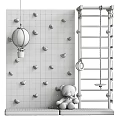Kids Playroom With Climbing Wall Holds Gymnastic Rings Rope Ladder And Teddy Bear