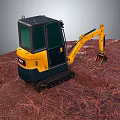 Small Yellow And Black Excavator On Red Ground With Cab And Bucket