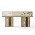 Elegant Marble Console Table With Gold Leaf Decoration And Cylindrical Legs 3d model