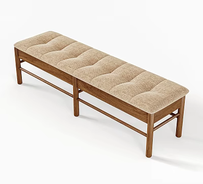 Stylish Bed End Bench With Wooden Frame And Beige Tufted Padded Cushion 3d model