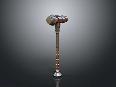 Ornate Metallic Decorative Hammer With Textured Handle And Round Head Design 3d model