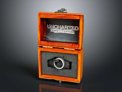 UNCHARTED Fashion Accessory Ring In Open Wooden Box With Black Velvet Lining And Brand Mark 3d model
